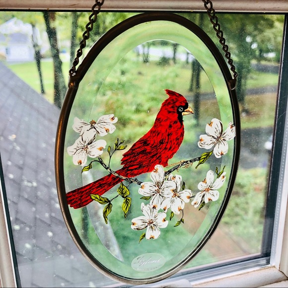 SOLD. Vintage Lyford Suncatcher Red Cardinal Beveled Glass Made in USA - Picture 5 of 5